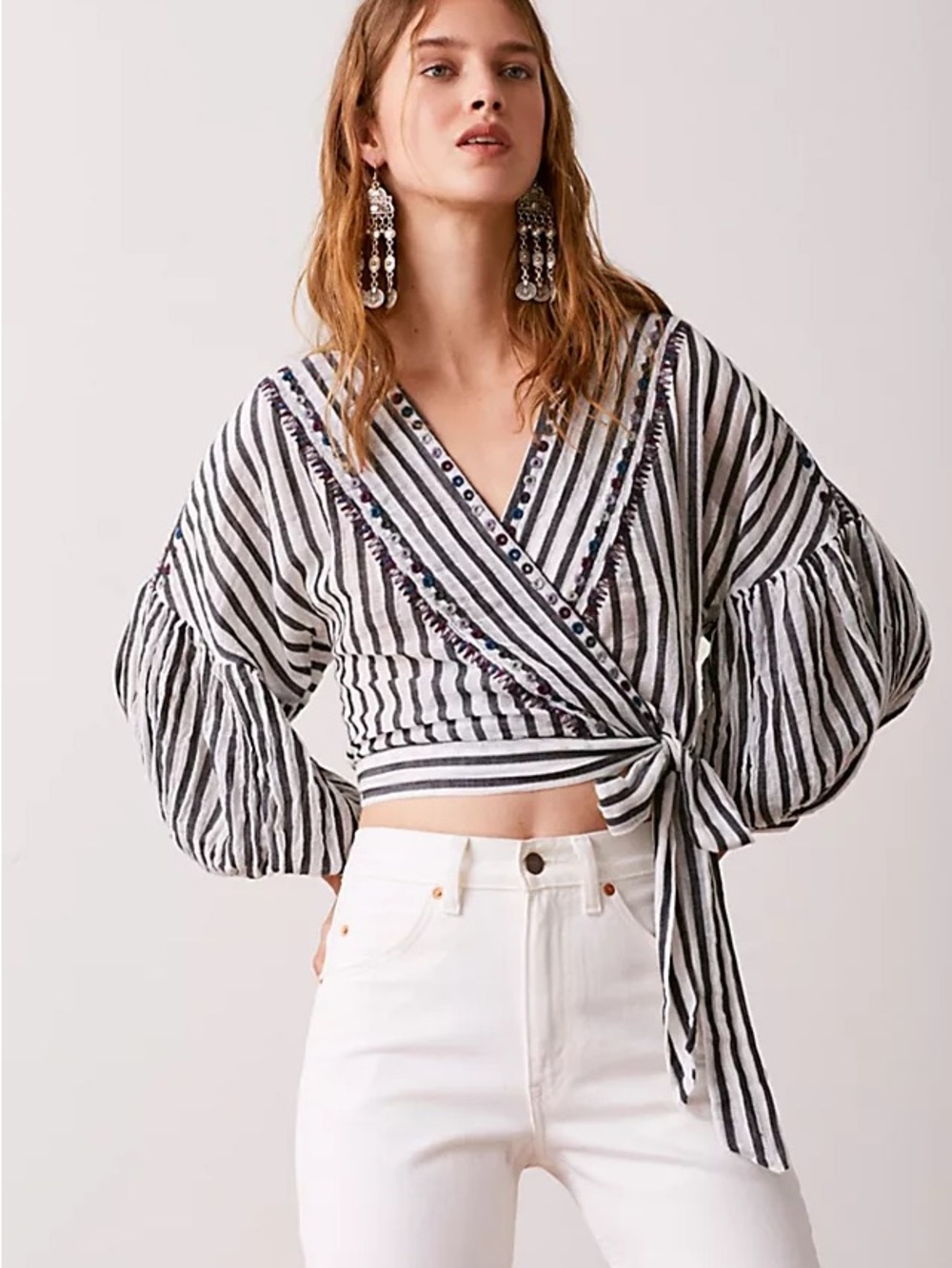 Free People Barcelona Nights striped wrap top size S